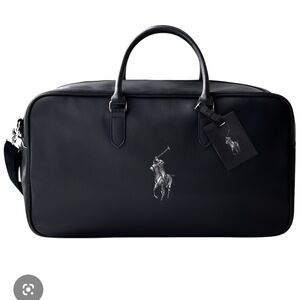 POLO RALPH LAUREN BLACK PEBBLE LEATHER DUFFLE BAG WITH LOGO (GWP)